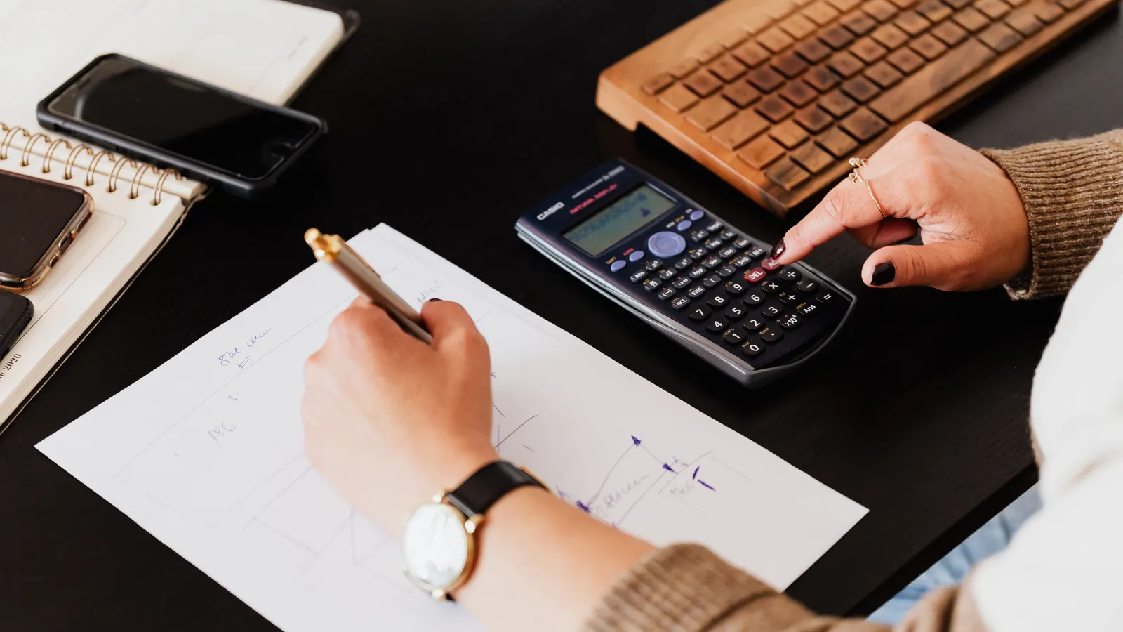Cálculo de un presupuesto con calculadora y documentos